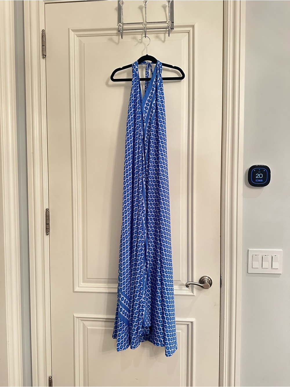 Blue Geometric Halter Maxi Dress